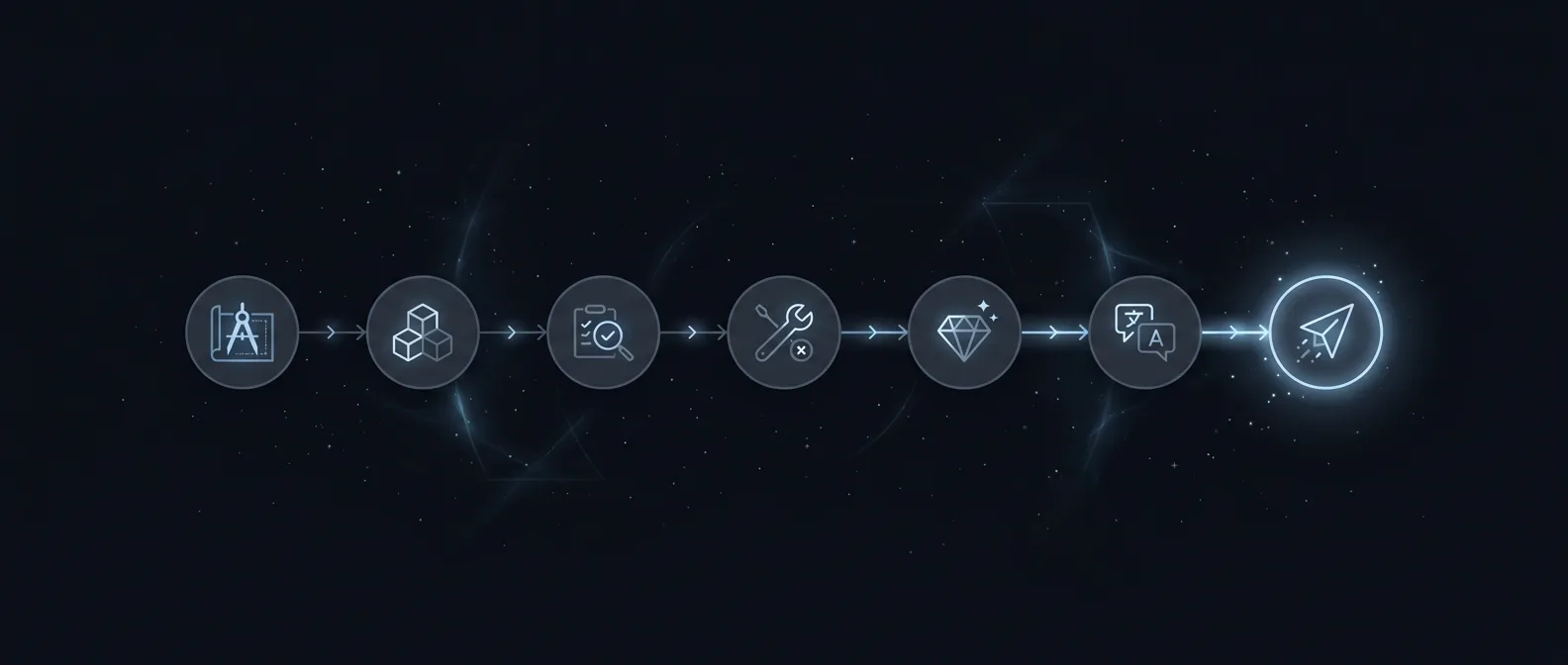 Diagram of the seven-agent pipeline, from blueprint to shipped Merge Request
